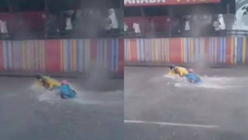 VIDEO: Motorizado es arrastrado por el agua tras las fuertes lluvias registradas en Lara este 18May